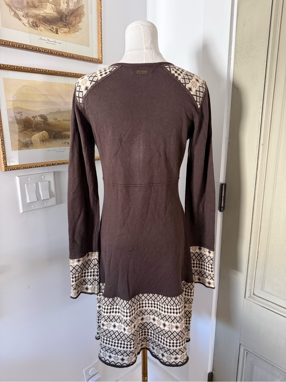 Prana Brown Knit Long-Sleeve Patterned Dress - Picture 3 of 6